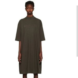 Essentials Green A-line Midi Dress Mock Neck